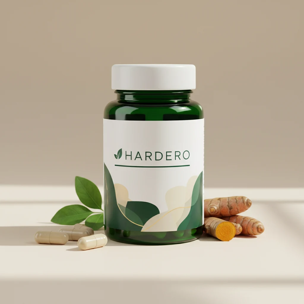 Hardero men's pelvic health supplement bottle - dark matte cylindrical bottle with gold H monogram